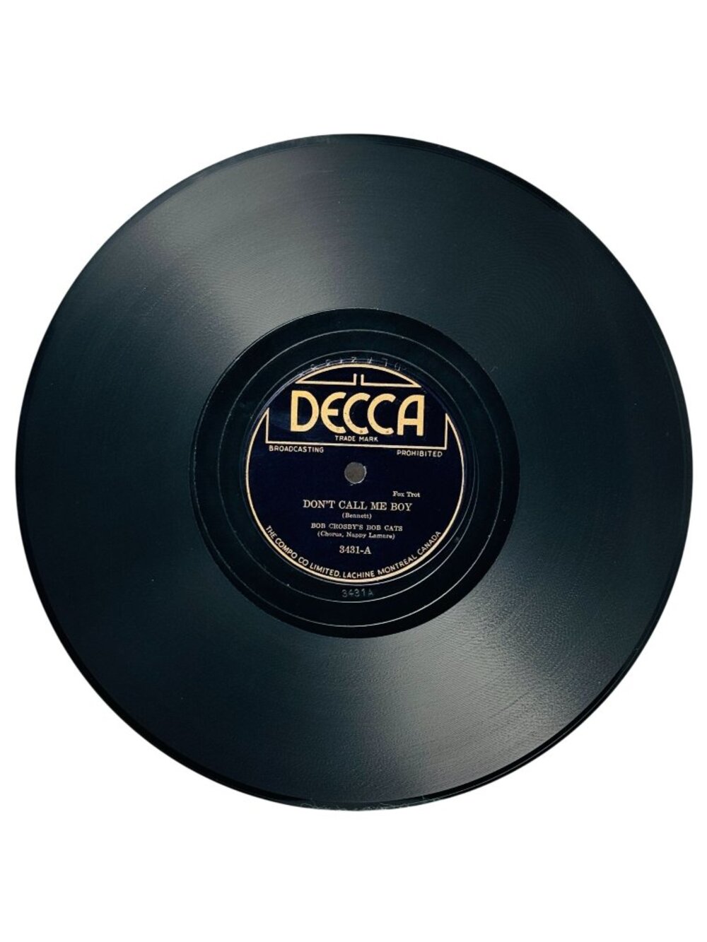 Bob Crosbys Bob Cats Dont Call Me Boy 10in Shellac 78 RPM Decca Records 3431